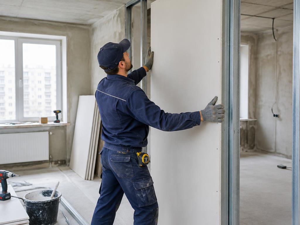 Pose de cloison sur un chantier BATINOVA